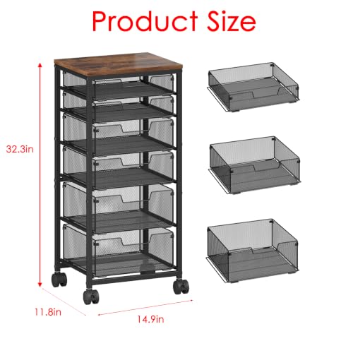 Image of Rolling Storage Cart with 6 Drawers, Craft Cart with Lockable Wheels | Storage Drawer Organizer, Utility Cart for Classroom, Closet, Pantry, Bathroom, Kitchen, Art, Dorm, Office