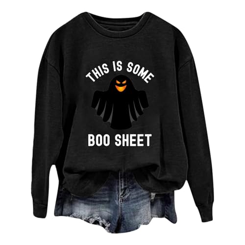 Sudadera de Halloween para mujer, bonita y holgada, de manga larga, cuello redondo, 5 suéteres de invierno para mujer, Negro #6, Small