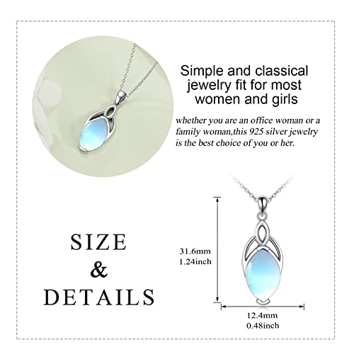 Celtic Natural Stone Necklace for Women Moonstone/Turquoise/Lapis Lazuli/Larimar/Moss Agate Trinity Knot Pendant Jewelry Gift for Mom Women 925 Sterling Silver4