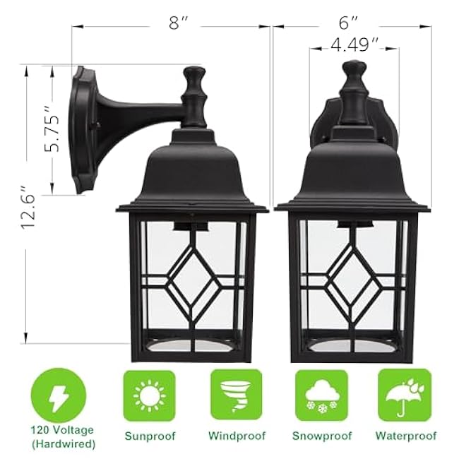 LIT-PaTH LED Wall Lantern Large Exterior Wall Light Fixture 5000K Daylight White 11W Matte Black