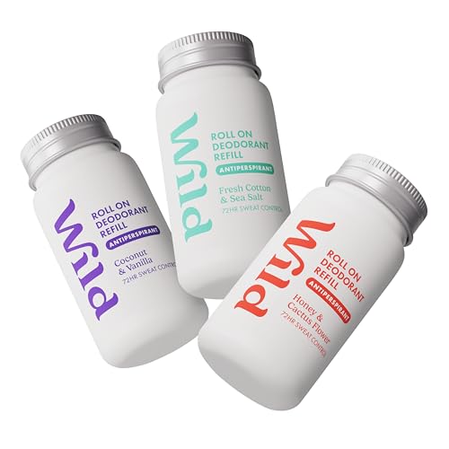 Wild Antiperspirant Deodorant Refill Variety Pack - 72 Hour Odour & Sweat Protection - 90% Natural Ingredients - Suitable for Sensitive Skin - Honey & Cactus Cotton & Sea Salt Coconut & Vanilla