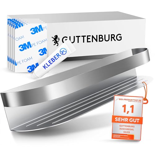 GUTTENBURG Duschablage ohne Bohren (XXL-Regal mit 38cm Länge, 2200cm³),...