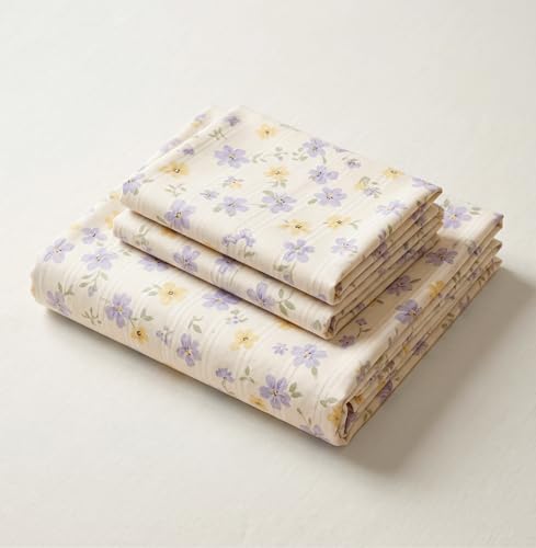 Image of VAS COLLECTIONS King Size Bedsheet Set Cloud Cotton 270x240 cm | Soft Breathable Flat Bed Sheet with 2 Pillow Covers |Floral Printed Bedsheet for King Bed | Durable Bedding Set, Lavender Blossom