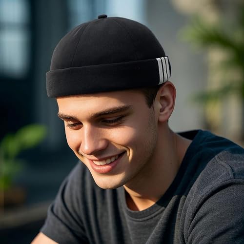 Image of CLAPE Beanie Docker Cap Mens Brimless Hats Sailor Fisherman No Visor Cap Rolled Cuff Harbour Hat Casual Skull Caps