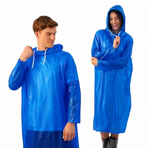 Image of Unisex Waterproof Rain Poncho with Hood | Lightweight Full Sleeve Raincoat for Outdoor Travel, Trekking & Camping | Use Up to 2-3 Times | Multicolor | Free Size | Pack of 2
