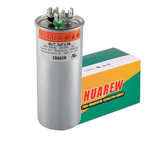 80/7.5 uF 80+7.5 MFD ±6% 370V/440V CBB65B AC Capacitor Dual Run Round Capacitor Replacement 80 7.5 uF MFD 370 440 Volt VAC for AC Unit Fan Motor Start or Heat Pump or Condenser Straight Cool - Image 6