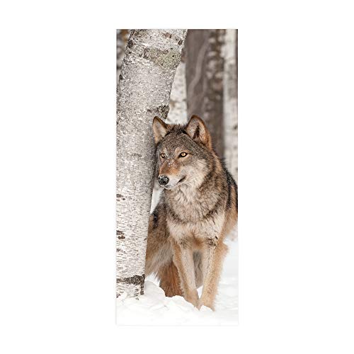 HYZSM Türtapete Selbstklebend 3D PVC wasserdichte Abnehmbare,Türaufkleber für Tür Deko Wohnzimmer/Schlafzimmer/Küche/Bad, Türposter-Wolf 77x200CM Cover