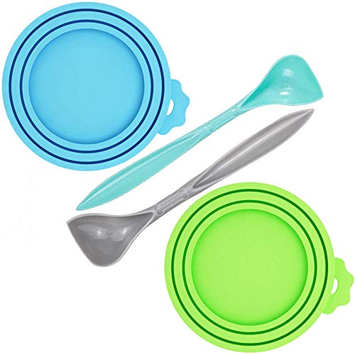 Woheni Can Lids, Pet Food Can Cover, Universal Silicone Cat Dog Food Can Lids 1 Fit 3 Standard Size Can Tops, Fits Most Standard Size Dog And Cat Can Tops (Green+Blue+Spoons) #TOP24