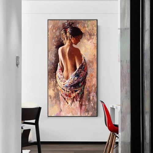 JACBON Peinture à l'huile abstraite de femme nue sur toile, affiches et impressions de beauté sexy, images d'art mural moderne pour décoration de salon, 30x60cm (12x24 pouces) cadre interne