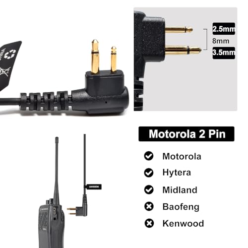 UAYESOK Walkie Talkie Headset Covert Radio Earpiece 2 Pin for Motorola DP1400 CP040 GP300 XT420 XT460 Hytera PD405 PD505 TC620 Security Two Way Radio with In Ear Air Acoustic Tube & PTT Mic (2 Pcs) - Image 2