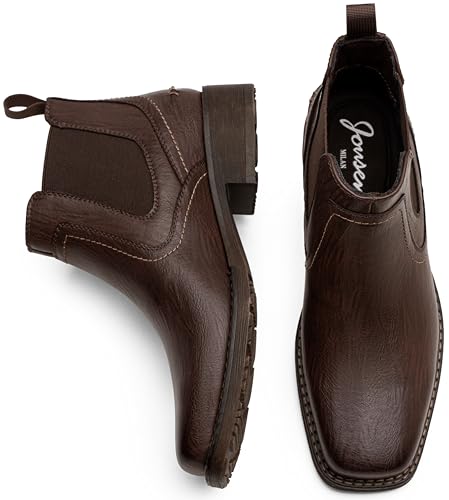Image of Jousen Chelsea Boots Men Square Toe Ankle Mens Dress Boots Casual Slip On Boots for Men