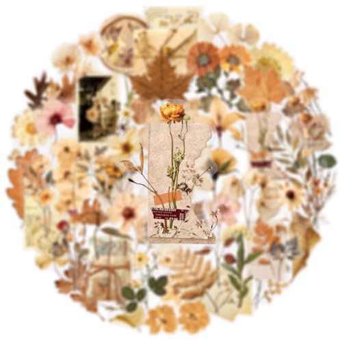 Image of 50PCS Transparent Flora Scrapbook Stickers, Vintage Aesthetic Flowers Sticker for Scrapbooks Travel Journal, Vinyl Waterproof for Water Bottles Laptop Phone Scrapbook Supplies DIY Crafts(Flower-A)