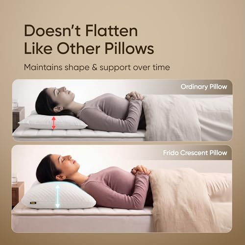 Image of Frido Crescent Adjustable Pillow for Side Sleepers, Ergonomic Neck & Shoulder Support, Customizable Loft, Cooling Airflow & Adaptive Comfort for Better Sleep, Half-Moon Shape Design, White