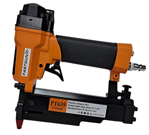 Clavadora Neumática FASTGUN PT635 para agujas con y sin cabeza de 0,6 mm de grosor y hasta 35 de largo + Maletín + Aceite para engrase + Llaves - Especial Tapetas