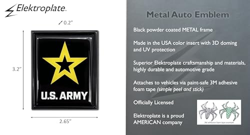 Image of Elektroplate Officially Licensed U.S. Army Star Black All Metal Emblem for Cars, Trucks, and All Auto | Universal Fit at 3.2 inch x 2.65 inch | Weatherproof