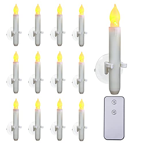 Raycare Led Flameless Taper Candles Battery Operated With Remote, 12 Clamp Suction Cups, Flameless Taper Window Candles Flickering Warm White Light, Set Of 12 Fake Candles For Halloween, Christmas #TOP26