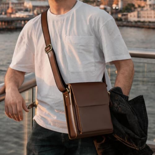 Image of Augus Mens Leather Crossbody Messenger Bag for Work Travel Daily Casual