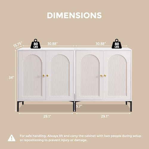 Image of IFGET Modern Buffet Cabinet with Storage, 123.5 inch W Fluted Arched Sideboard Cabinet w /Adjustable Shelves, Wooden Modular Coffee Bar for Dining Room, Kitchen, Living Room, Entryway, White