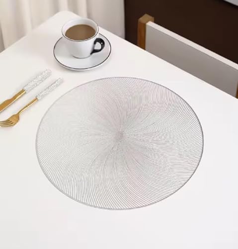 Image of HomeCloud PVC Material Round Shape Table Mat, Dining Table Mat,Table Placemats, Round Mats,Best for Bed-Side Table /Center Table, Dining Table /Shelves (Sparky Circle Silver, Set of 2)