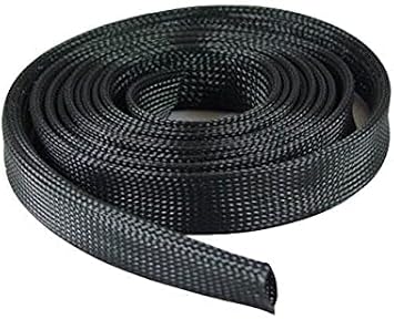 10 FT Black/Red Expandable Wire Loom Sleeving – Braided PET Sheathing For Cable Management