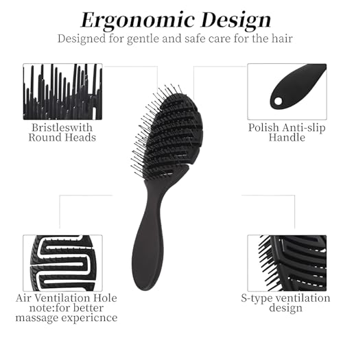 Image of Combelle Curved Vented Hair Brush, 21 cm, Black | Detangling Comb for Wet, Dry, Curly, Thick Hair | Faster Blow Drying, Anti-Frizz, Heat-Resistant for Women, Men & Kids (Black)