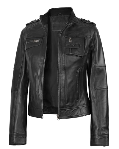 fjackets Women's Leather Jacket - Real Lambskin Stylish Leather Jackets For Womens Casual Leather Jacket Women For All Season