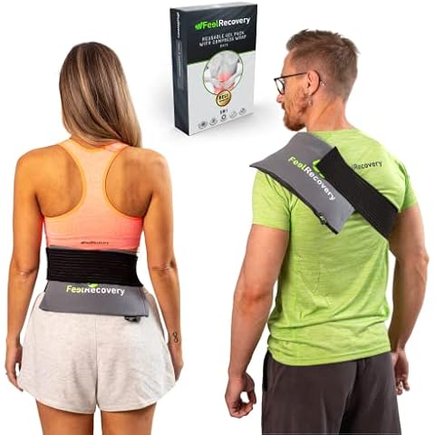 Reusable Gel Ice Packs for Back Pain (28x17 cm) - Hot & Cold Compress Wrap for Lower Lumbar Injuries: Post Surgery, Muscle Pain, Sciatica - Ice Bag Compress with Strap for Back Recovery Cover