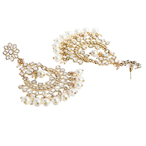 Karatcart Gold Plated Pearl Studded Kundan Chandbali Earrings For Womens - Image 5