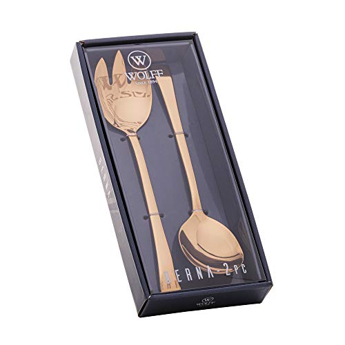 CJ 2PC COLHER E GARFO AÇO INOX P/SALADA BERNA DOURADO