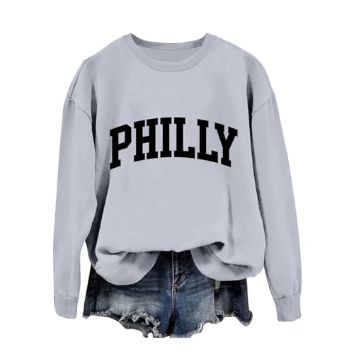 Sweatshirt gris col rond femme L décontracté imprimé sans capuche