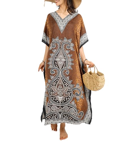 Women African Kaftan Maxi Swimsuit Beach Cover Up Nightwear Loungewear Casual Dress Ladies Dashiki Caftan Free Size…