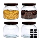 Flrolove Glass Jars with Airtight Lid,Wooden Jar Lids, 55 OZ Glass Spice Jars,Kitchen Canisters for Countertop for Cookie, Rice,Coffee Beans,and Spice（Set of 4）