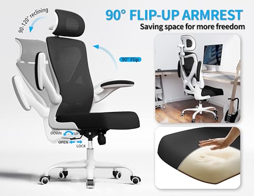 Image of Ergalithic Ergonomic Office Chair - Computer Desk Chair with Adjustable Lumbar Support - 300lbs Executive Desk Chair High Back with Headrest Flip-Up Arms for Long Hours, Rolling Chair (White Black)