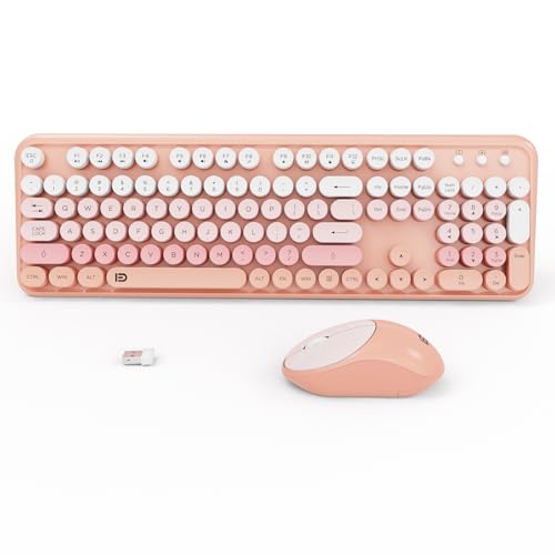 Image of Wireless Keyboard and Mouse Combo,Cute Round Keys,for Long Nail,Orange Pink | Aesthetic Bubble Keys,Retro Typewriter Style,Clicky Sound,2.4GHz USB Receiver,Full-Size with Number Pad for PC Laptop Desktop