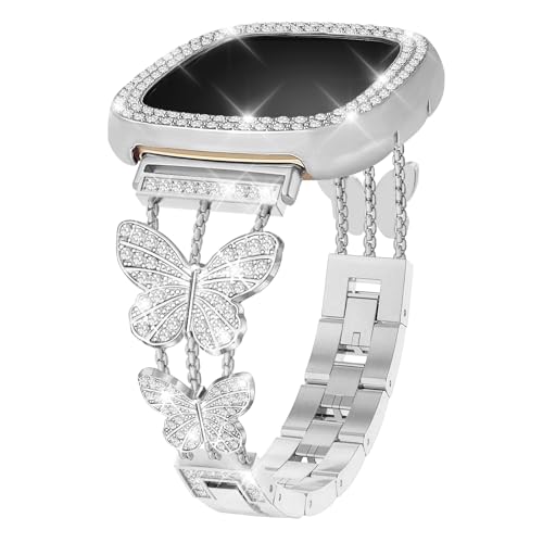 Alociaga �L���L���o���h Fitbit Versa 4/Sense 2 �_�C�������h�P�[�X�t�� �X�^�C���b�V�� �l�N���[�o�[ ���풅�p ���f�B�[�X ���߉\�ȃX�g���b�v Fitbit �X�}�[�g�E�H�b�`�p
