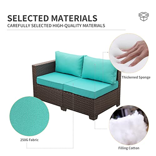 Valita Patio Pe Wicker Furniture Set 4 Pieces Outdoor Brown Rattan Clearance Sectional Conversation Sofa Chair With Storage Box Table And Turquoise Cushions #TOP4