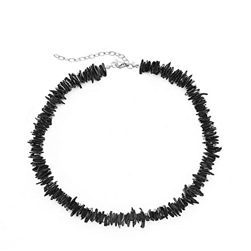 Hawaiian Style Puka Shell Seashell Beaded Choker Necklace Handmade Adjustable Chain Clam Chip Clavicle Necklace For Women Girl Teen Summer Beach Surfer Jewelry-N Black #TOP18