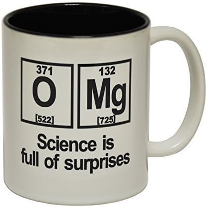123t Mugs OMG Science is Full of Surprises Ceramic Slogan Cup with Black Interior - Gift Boxed Novelty Funny