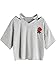 PERSUN Womens Light Grey Basic Ripped Neck Embroidery Floral T-shirt Crop Top,Small