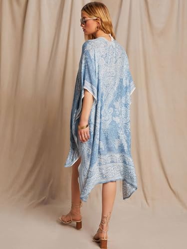 Image of Breezy Lane Women's Kimono Cardigan Summer Swimsuit Coverups Beach Cover Up with Floral Print for Vacation