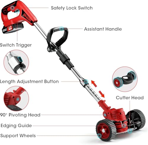 Image of Cordless Electric Grass Cutter Machine - Adjustable Height and Portable Garden Lawn Trimmer - Weed Cutting Hand Grass Weeder for Home Garden Lawn Yard - Includes 2Pcs Rechargeable Battery