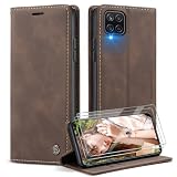 Caseme Cover per Samsung Galaxy A12 5G con [2 Pezzi Vetro Temperato],Flip Custodia Pelle PU Libro Portafoglio con [Slot Cart] [Supporto Stand] [Magnetica], Marrone Scuro