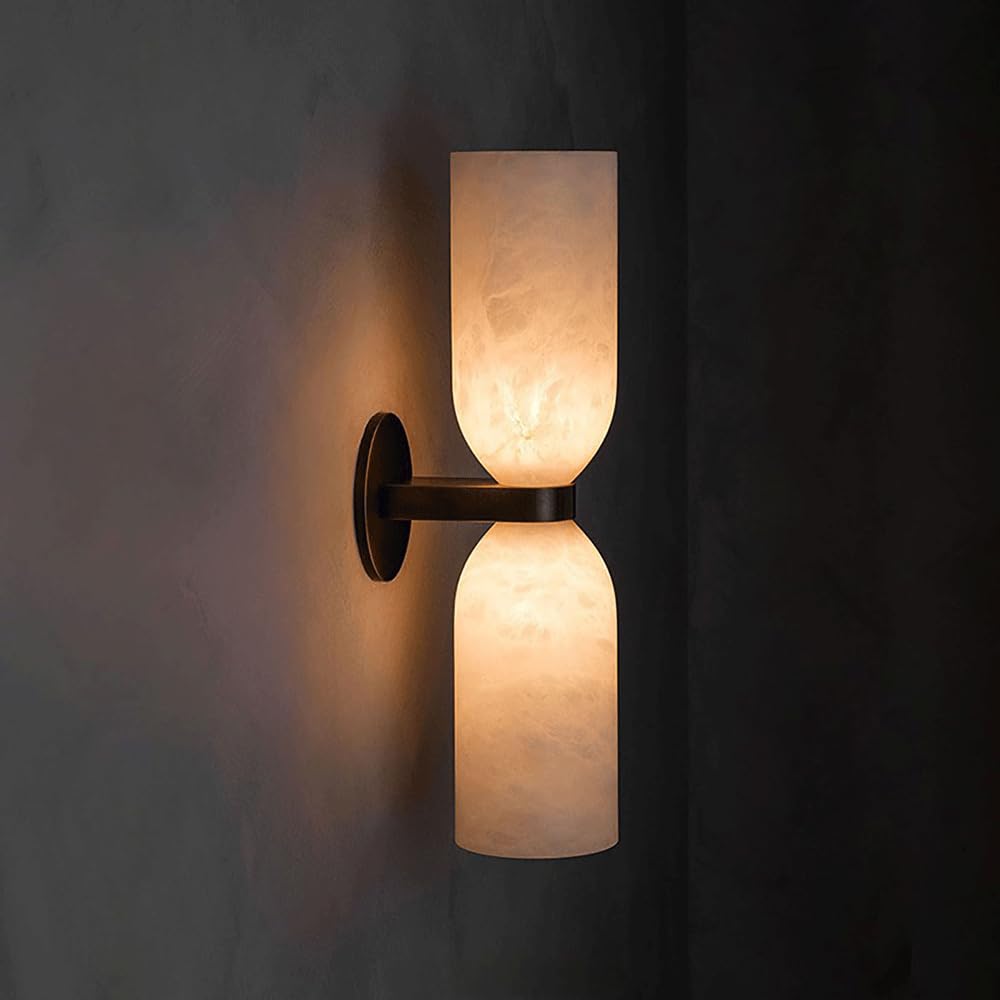 Natural Alabaster Wall Sconce White Marble Sconces Lighting E14 Up And Down Wall Lamp Hardwired Marble Stone Wall Lights Alabaster Wall Mount Vanity Light For Bedroom Stair Living Room Bedside Hallway