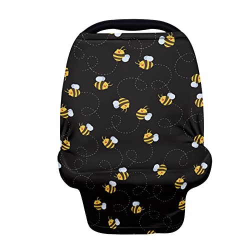 Image of Wanyint Bee Print Car Seat Covers for Babies Black Baby Car Seat Cover for Boys Girls - Breathable Breastfeeding Scarf Nursing Cover Carseat Canopy for Boys Girls