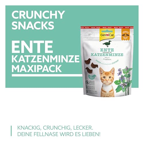 GimCat Crunchy Snacks Ente mit Katzenminze - Knuspriges und proteinreiches Katzenleckerli - 1 Beutel (1 x 140 g)