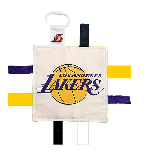 Image of The Learning Lovey LA Lakers Baby Tag Toy, NBA Basketball Sensory Crinkle Toys, Soft & Safe, Ideal Stroller, BPA-Free with Clip, 8 inch x 8 inch
