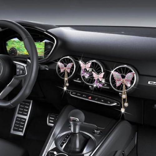 Image of 4 Pcs Pink Bling Butterfly Car Air Fresheners Vent Clips Diffuser Vent Clip Rhinestone Diamond Decoration Car Interior Decor Cute Accessories for Women, Automotive Air Fresheners（2 styles）