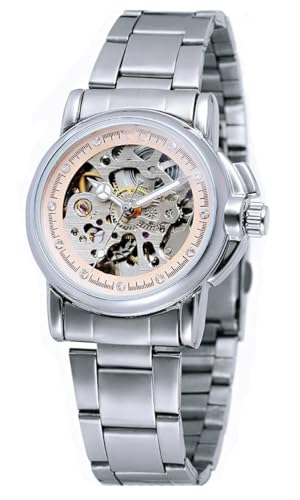 SENRUD Women's Automatic Watches Lady's Stainless Steel Skeleton Waterproof Automatic Wrist Watches Gift for Women (Silver)