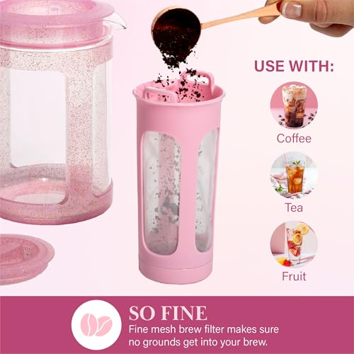 Paris Hilton Cold Brew Coffee Maker, Durable 1.6 Quart Borosilicate Glass Carafe with Stainless Steel Filter, Glitter Pink, 38 oz by Paris Hilton - Image 6