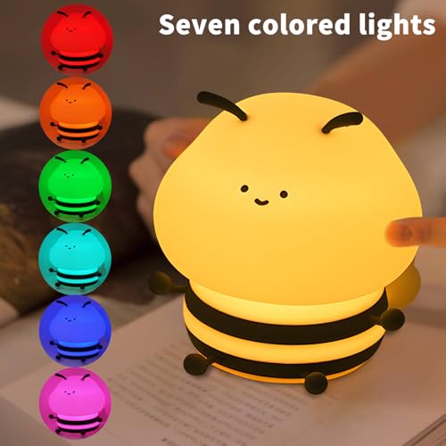 Image of Bee Night Light Animal Pat Light Industrious 3 Levels Soft Warm Light Can be Adjusted Dreamlike Dazzling Tap Touch Boys and Girls Room Decor